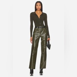 Pistola Cassie Super High Rise Straight in Olive Vinyl Green NWT Revolve